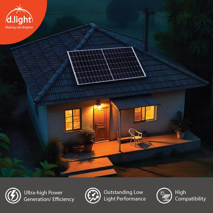 d.light 110W 12V Monocrystalline Solar Panel | Durable & High Efficiency | Ideal for Home & Off-Grid Use with 25 Years Warranty (Pack of 1) 
