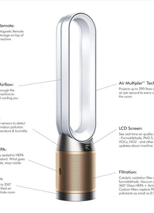 dyson TP09 Purifier Cool™ Formaldehyde Tower Fan, Purifier, 40 W, HEPA H13, BT 4.0, WiFi, Gold 