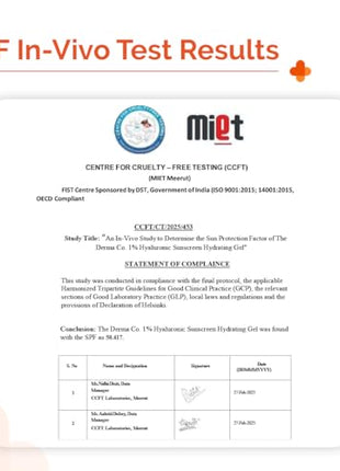 The Derma Co 1% Hyaluronic Sunscreen Hydrating Gel SPF 50 PA++++ | For Dry, Sensitive Skin | Lightweight Texture | No White Cast | UVA/UVB, Broad Spectrum Protection & Blue Light Protection | Non- Comedogenic | Clinically Tested - (In -Vivo) | Tan Protect 