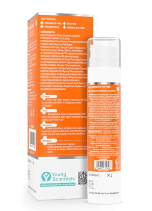 The Derma Co 1% Hyaluronic Sunscreen Oil-Free Gel SPF 50 PA++++ | For Oily, Acne-Prone Skin | Lightweight Texture | No White Cast | UVA/UVB, Broad Spectrum Protection & Blue Light Protection | Non- Comedogenic | Clinically Tested - (In -Vivo) | Tan Protec 
