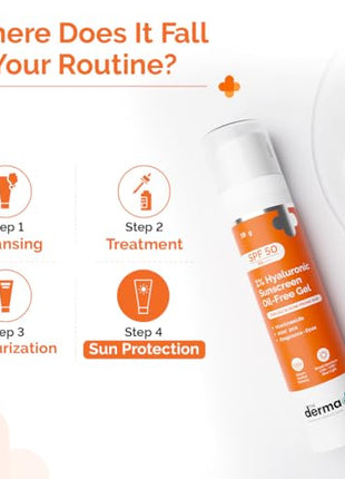 The Derma Co 1% Hyaluronic Sunscreen Oil-Free Gel SPF 50 PA++++ | For Oily, Acne-Prone Skin | Lightweight Texture | No White Cast | UVA/UVB, Broad Spectrum Protection & Blue Light Protection | Non- Comedogenic | Clinically Tested - (In -Vivo) | Tan Protec 