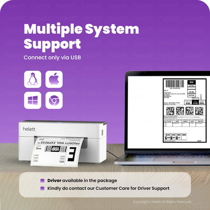 helett® H30C USB Direct Thermal 4×6 Shipping Label Printer(Barcode) Adjustable Label Size|203DPI Resolution|152mm/s Printing Speed Compatible with Windows,Mac,Linux Chrome OS|White(1Year Warranty) 