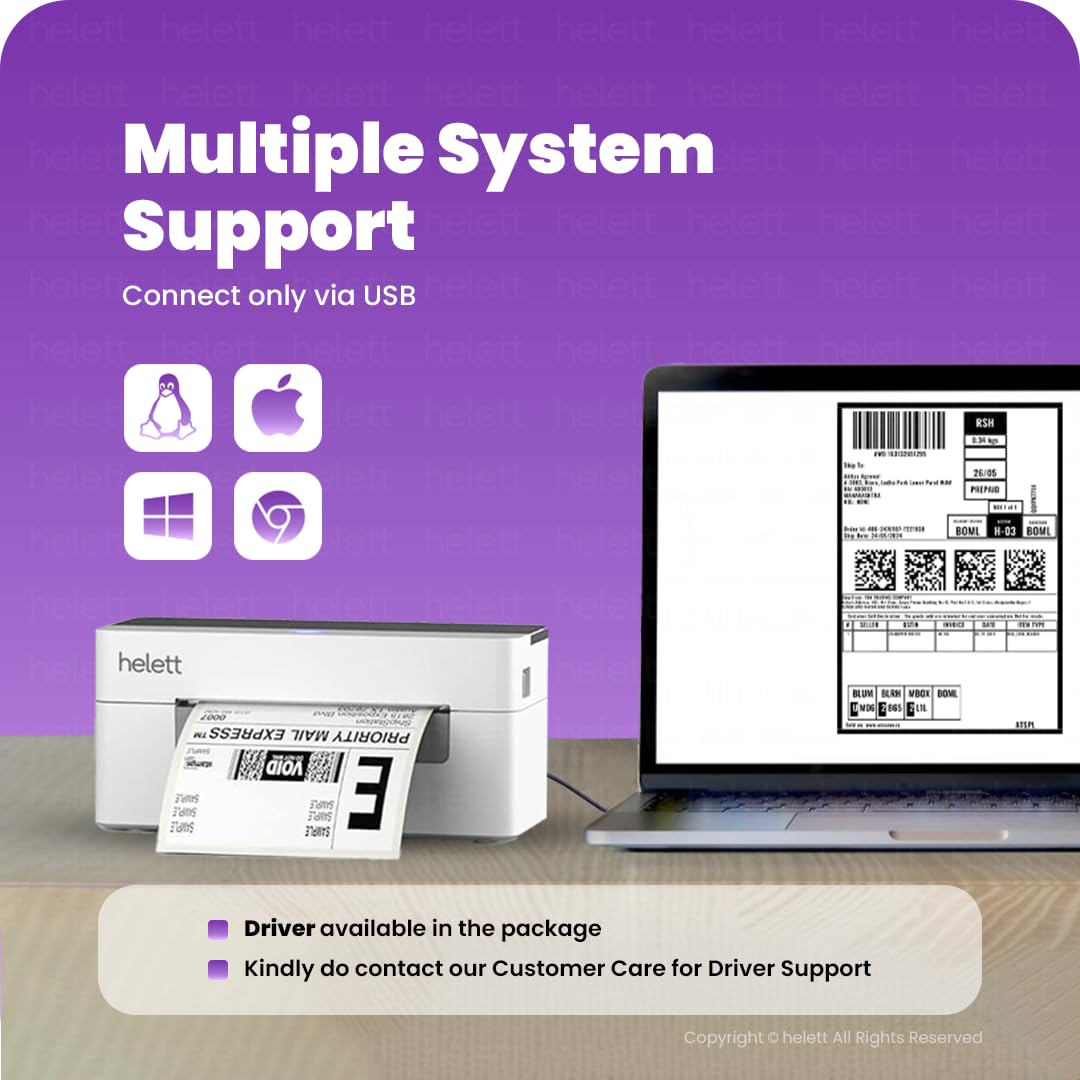 helett® H30C USB Direct Thermal 4×6 Shipping Label Printer(Barcode) Adjustable Label Size|203DPI Resolution|152mm/s Printing Speed Compatible with Windows,Mac,Linux Chrome OS|White(1Year Warranty) 