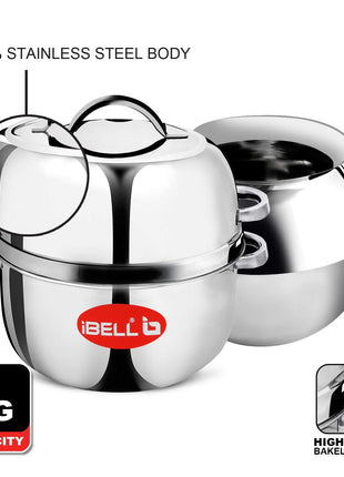 iBELL 1 kilogram Premium Stainless Steel Steam Pot, Thermal Rice Cooker, Induction Based Pot with Rubber Gasket 