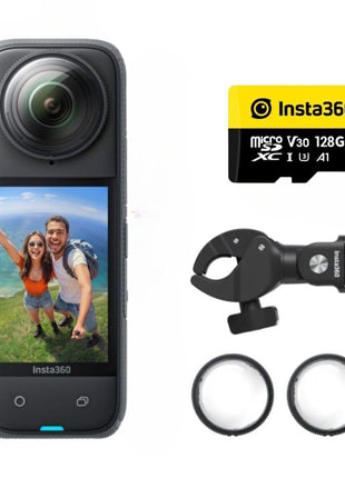 insta360 X4 Motorcycle Bundle- 8K Waterproof 360 Action Digital Camera, 4K Wide-Angle Video, Removable Lens Guards, 135 Min Battery Life, Ai Editing, Stabilization, for Sports, Travel,Black 