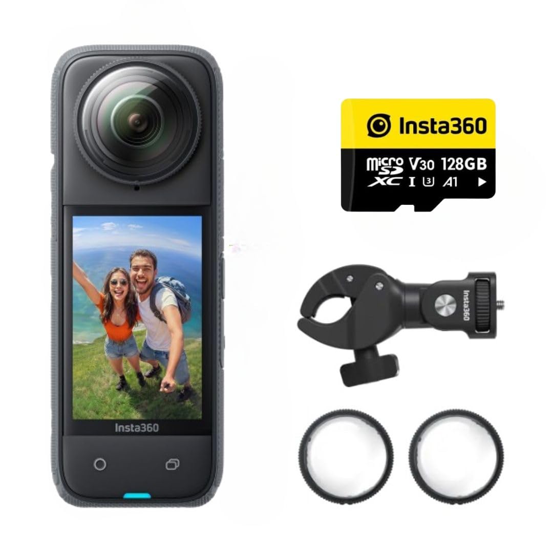 insta360 X4 Motorcycle Bundle- 8K Waterproof 360 Action Digital Camera, 4K Wide-Angle Video, Removable Lens Guards, 135 Min Battery Life, Ai Editing, Stabilization, for Sports, Travel,Black 