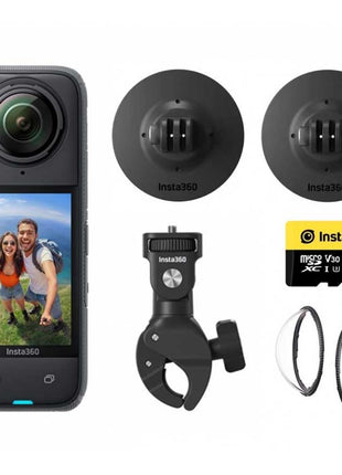 insta360 X4 Motorcycle Bundle- 8K Waterproof 360 Action Digital Camera, 4K Wide-Angle Video, Removable Lens Guards, 135 Min Battery Life, Ai Editing, Stabilization, for Sports, Travel,Black 