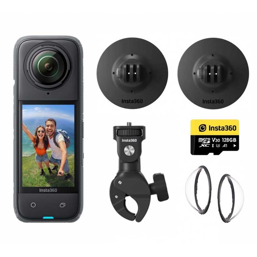 insta360 X4 Motorcycle Bundle- 8K Waterproof 360 Action Digital Camera, 4K Wide-Angle Video, Removable Lens Guards, 135 Min Battery Life, Ai Editing, Stabilization, for Sports, Travel,Black 