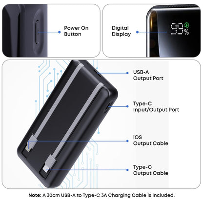 pTron Dynamo Power 20000mAh 22.5W Super Fast Charging Power Bank with Quick Charge & 20W Power Delivery, Built-in Charging Cables, 4 Outputs, Type-C Input/Output Port & LED Battery Display (Black) 