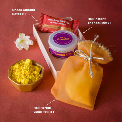 Omay Foods 10 pcs_ROYAL HOLI Gift Hamper | Premium Holi Gift Box with Herbal Gulal, Thandai, Roasted Healthy Snacks & Chocolate | Festive Holi Hamper for Clients, Employees & Friends | Corporate Holi Gift | Special Holi Celebration Pack | Gourmet Holi Gif 