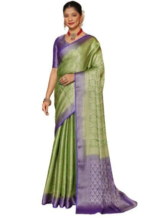 premvastra Women's Pure Silk Brocade Mysore Silk sarees Banarasi Silk Jacquard Zari Work With Unstitched brocket blouse with borders-008 (Green) 