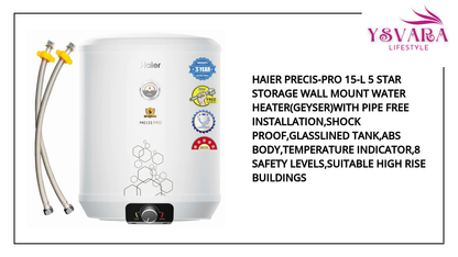 Haier Precis-Pro 15-L 5 Star Storage Wall Mount Water Heater(Geyser)With Pipe Free Installation,Shock Proof,Glasslined Tank,Abs Body,Temperature Indicator,8 Safety Levels,Suitable High Rise Buildings by@Outfy