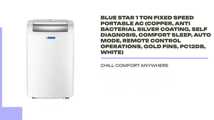 Blue Star 1 Ton Fixed Speed Portable AC (Copper, Anti Bacterial Silver Coating, Self Diagnosis, Comfort Sleep, Auto Mode, Remote Control Operations, Gold Fins, PC12DB, White) by@Outfy