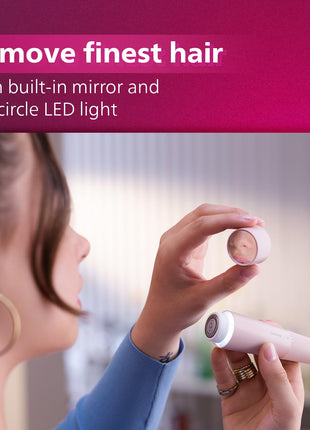 Philips Facial Trimmer for Women - SkinSafe with Hypo Allergenic Blades I Makeup must-have for glowing results I Self-sharpeing blades I Mirror & Light for Clean Trim I No Skin irritation I Cleaning brush I Travel Friendly I 2 Year Warranty - BRR454/00 