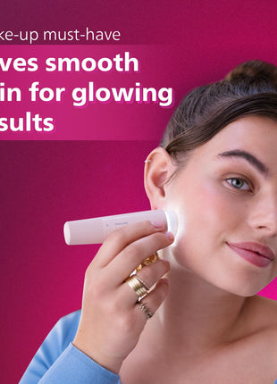 Philips Facial Trimmer for Women - SkinSafe with Hypo Allergenic Blades I Makeup must-have for glowing results I Self-sharpeing blades I Mirror & Light for Clean Trim I No Skin irritation I Cleaning brush I Travel Friendly I 2 Year Warranty - BRR454/00 