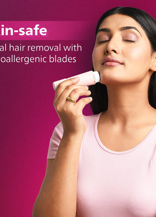 Philips Facial Trimmer for Women - SkinSafe with Hypo Allergenic Blades I Makeup must-have for glowing results I Self-sharpeing blades I Mirror & Light for Clean Trim I No Skin irritation I Cleaning brush I Travel Friendly I 2 Year Warranty - BRR454/00 