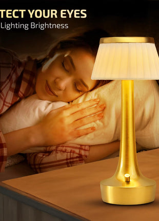 ro:sha Rosha Paralume Wireless Aluminium LED Table Lamp (Gold)| Upto 14 Hrs Battery Backup |2500 mAh Rechargeable Batteries | Lamps for Bedroom and Living Room 