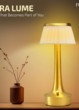 ro:sha Rosha Paralume Wireless Aluminium LED Table Lamp (Gold)| Upto 14 Hrs Battery Backup |2500 mAh Rechargeable Batteries | Lamps for Bedroom and Living Room 