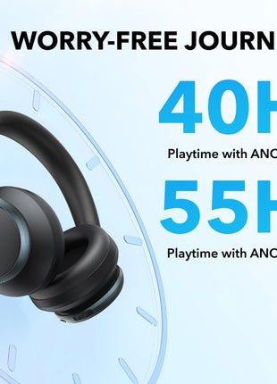 soundcore by Anker,Space One Active Noise Cancelling Bluetooth Over Ear Headphones with Travel Pouch,2X Stronger Voice Reduction,40H ANC Playtime,App Control,Ldac Hi-Res,Ergo Design for Comfort Fit 