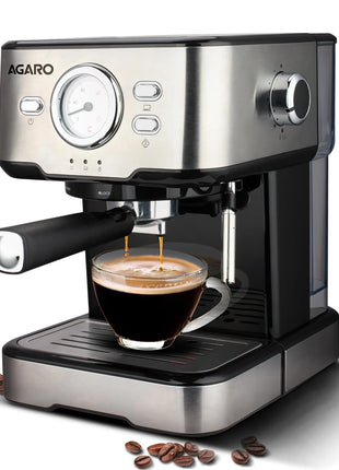 AGARO Imperial Espresso Coffee Maker, Coffee Machine, 15 Bars, With Foaming Milk, Frother Wand for Espresso, Cappuccino, Latte and Mocha, Steam Espresso Maker For Home, Adjustable Milk Frothing and Double Temperature Control System, Stainless Steel, 1100W 