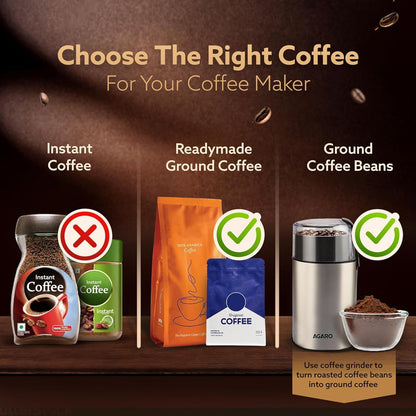 AGARO Imperial Espresso Coffee Maker, Coffee Machine, 15 Bars, With Foaming Milk, Frother Wand for Espresso, Cappuccino, Latte and Mocha, Steam Espresso Maker For Home, Adjustable Milk Frothing and Double Temperature Control System, Stainless Steel, 1100W 