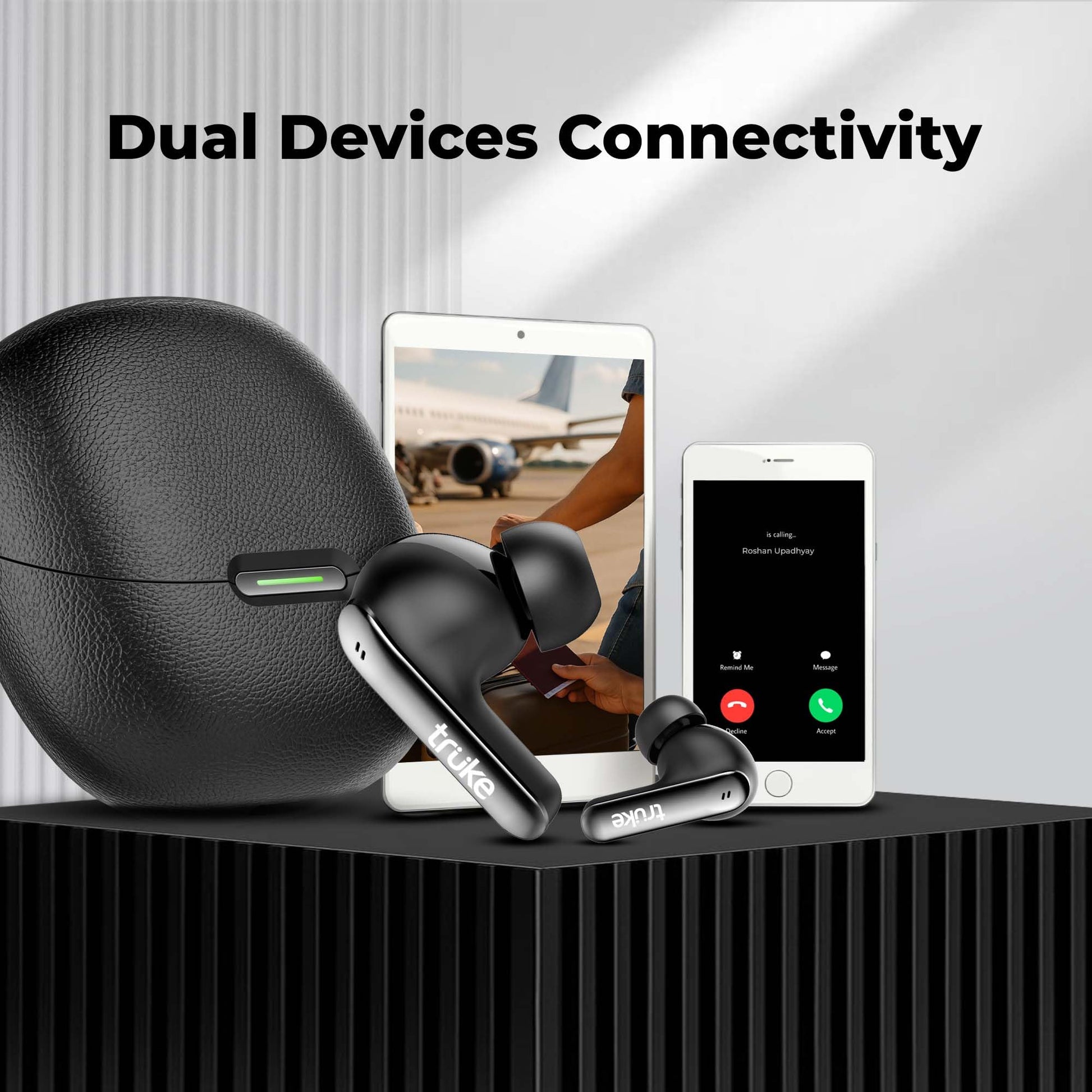 truke New Launch [2025] Mega 7 True Wireless in-Ear Earbuds w/ 24-Bit 360 Spatial Audio, 60H Playtime & Fast Charging Buds, Dual Pairing, 40ms Low Latency TWS, 4-Mic ENC, Made in India-(Coal Black) 
