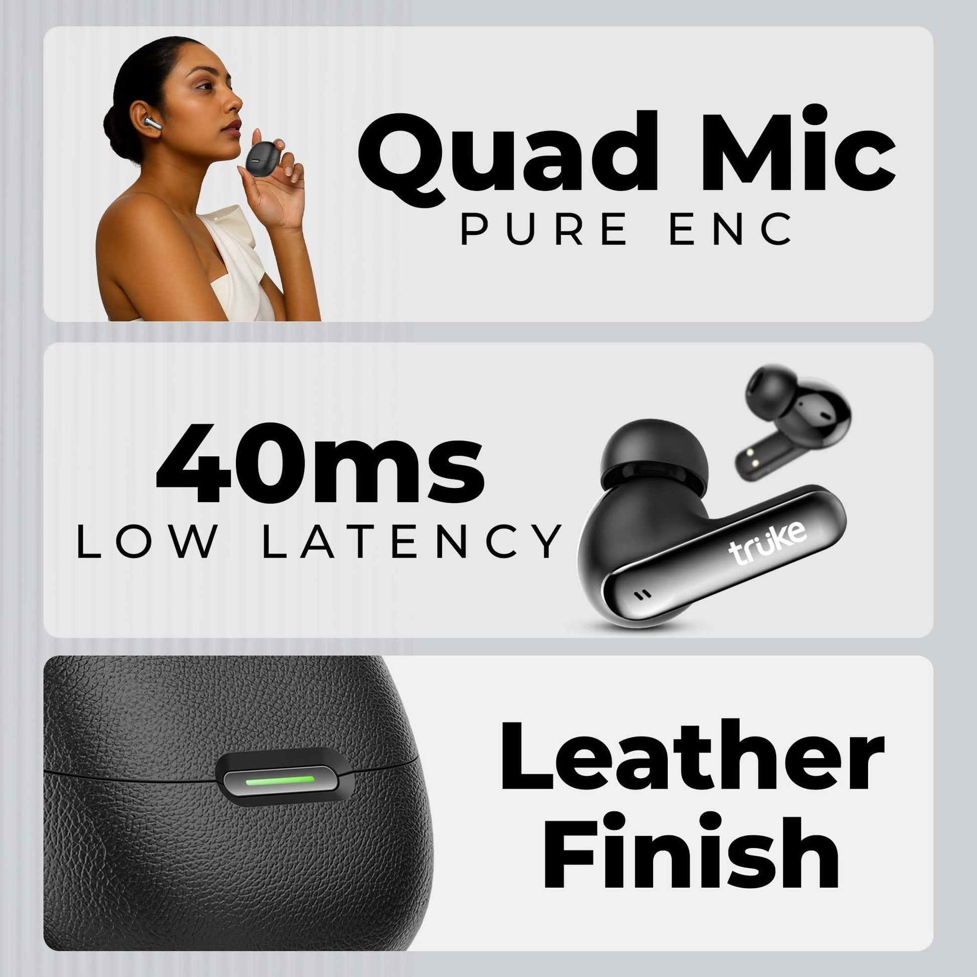 truke New Launch [2025] Mega 7 True Wireless in-Ear Earbuds w/ 24-Bit 360 Spatial Audio, 60H Playtime & Fast Charging Buds, Dual Pairing, 40ms Low Latency TWS, 4-Mic ENC, Made in India-(Coal Black) 