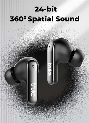 truke New Launch [2025] Mega 7 True Wireless in-Ear Earbuds w/ 24-Bit 360 Spatial Audio, 60H Playtime & Fast Charging Buds, Dual Pairing, 40ms Low Latency TWS, 4-Mic ENC, Made in India-(Coal Black) 