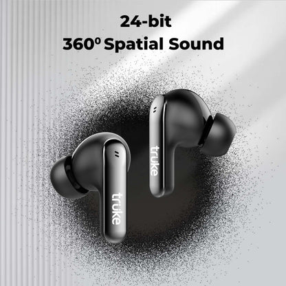 truke New Launch [2025] Mega 7 True Wireless in-Ear Earbuds w/ 24-Bit 360 Spatial Audio, 60H Playtime & Fast Charging Buds, Dual Pairing, 40ms Low Latency TWS, 4-Mic ENC, Made in India-(Coal Black) 