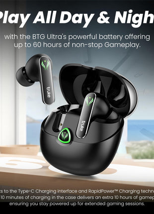 truke New Launch BTG Ultra True Wireless in Ear Earbuds, 40ms Ultra Low Latency Battle Mode™ Gaming Ear Buds, 60H Playtime, Quad Mics Crystal-Clear Calls, Fast Charging, BT 5.4, Noise Cancellation 
