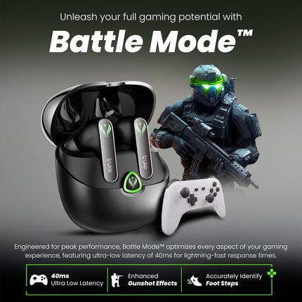 truke New Launch BTG Ultra True Wireless in Ear Earbuds, 40ms Ultra Low Latency Battle Mode™ Gaming Ear Buds, 60H Playtime, Quad Mics Crystal-Clear Calls, Fast Charging, BT 5.4, Noise Cancellation 