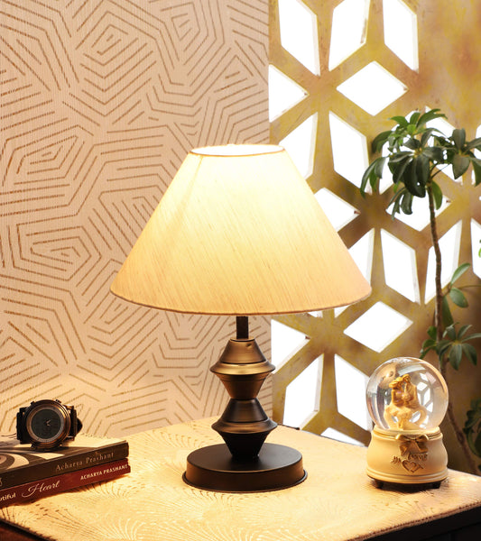 tu casa Off White Cotton Shade with Black Metal-Iron Base Table Lamp | Elegant Bedside & Desk Lamp for Bedroom, Living Room, Office, Home Décor & Gifting (Height : 13 Inch/No Blub Included) 