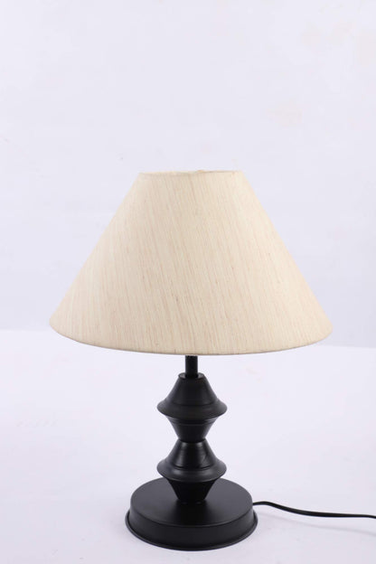 tu casa Off White Cotton Shade with Black Metal-Iron Base Table Lamp | Elegant Bedside & Desk Lamp for Bedroom, Living Room, Office, Home Décor & Gifting (Height : 13 Inch/No Blub Included) 