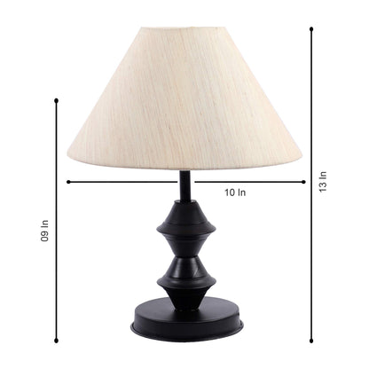 tu casa Off White Cotton Shade with Black Metal-Iron Base Table Lamp | Elegant Bedside & Desk Lamp for Bedroom, Living Room, Office, Home Décor & Gifting (Height : 13 Inch/No Blub Included) 