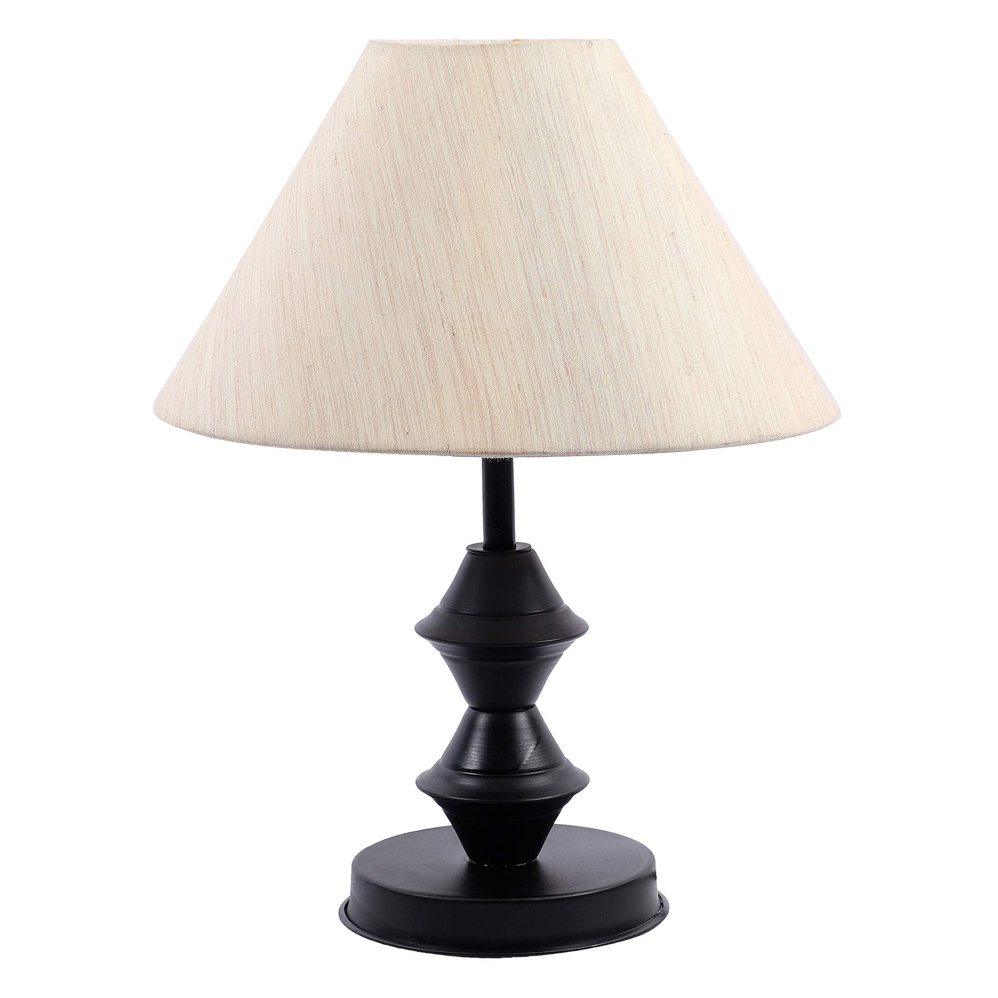 tu casa Off White Cotton Shade with Black Metal-Iron Base Table Lamp | Elegant Bedside & Desk Lamp for Bedroom, Living Room, Office, Home Décor & Gifting (Height : 13 Inch/No Blub Included) 
