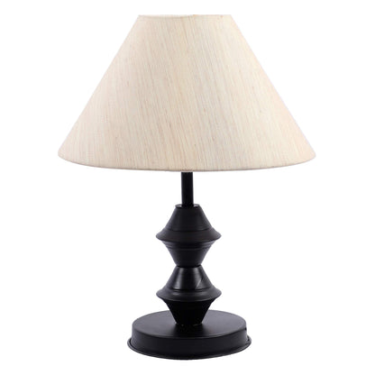 tu casa Off White Cotton Shade with Black Metal-Iron Base Table Lamp | Elegant Bedside & Desk Lamp for Bedroom, Living Room, Office, Home Décor & Gifting (Height : 13 Inch/No Blub Included) 