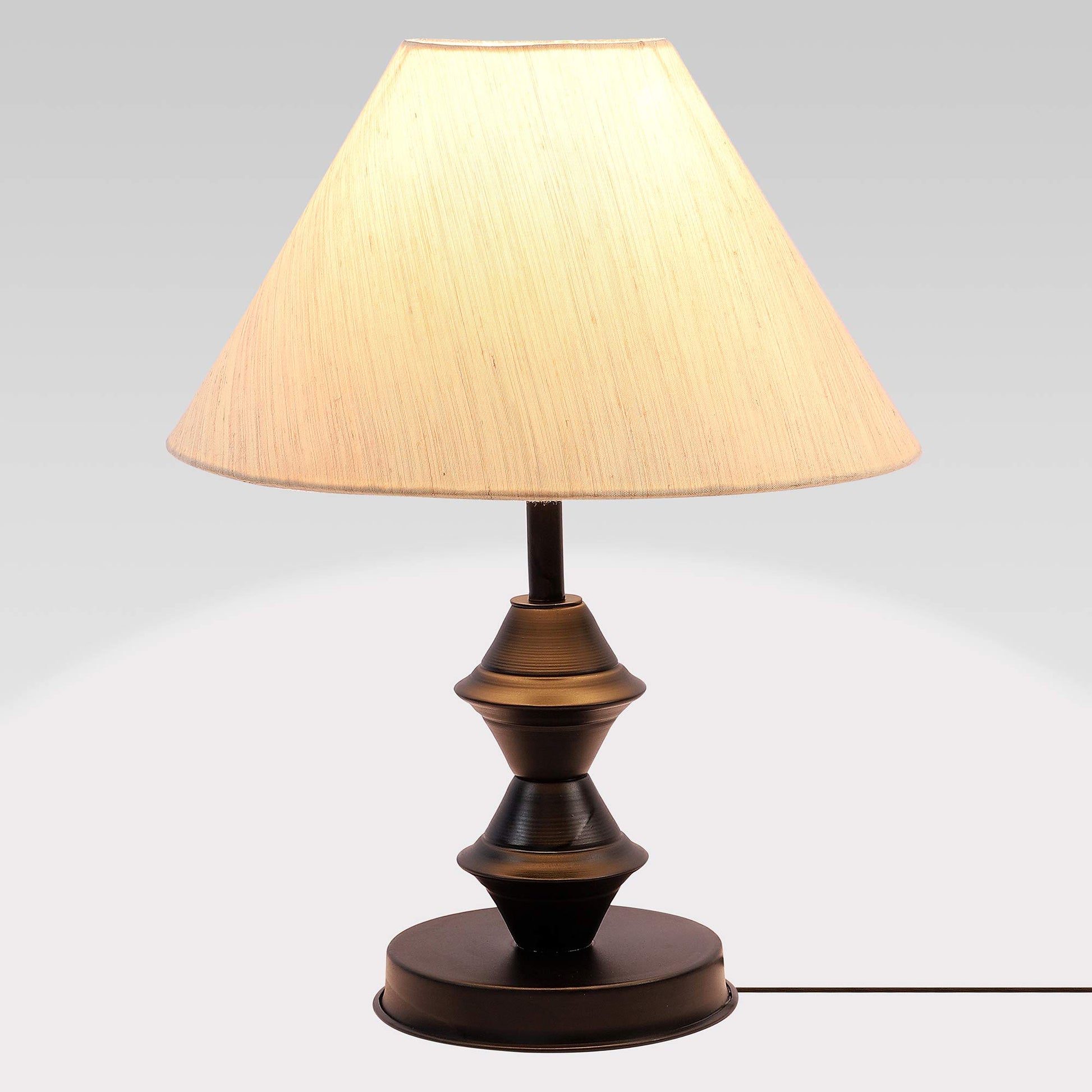 tu casa Off White Cotton Shade with Black Metal-Iron Base Table Lamp | Elegant Bedside & Desk Lamp for Bedroom, Living Room, Office, Home Décor & Gifting (Height : 13 Inch/No Blub Included) 