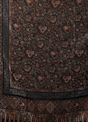 tweedle Women’s Black Naira Kani Design Shawl/Stole, Faux Pashmina, Zari Border Scarf for Ladies, Size - 40 x 80 inches 