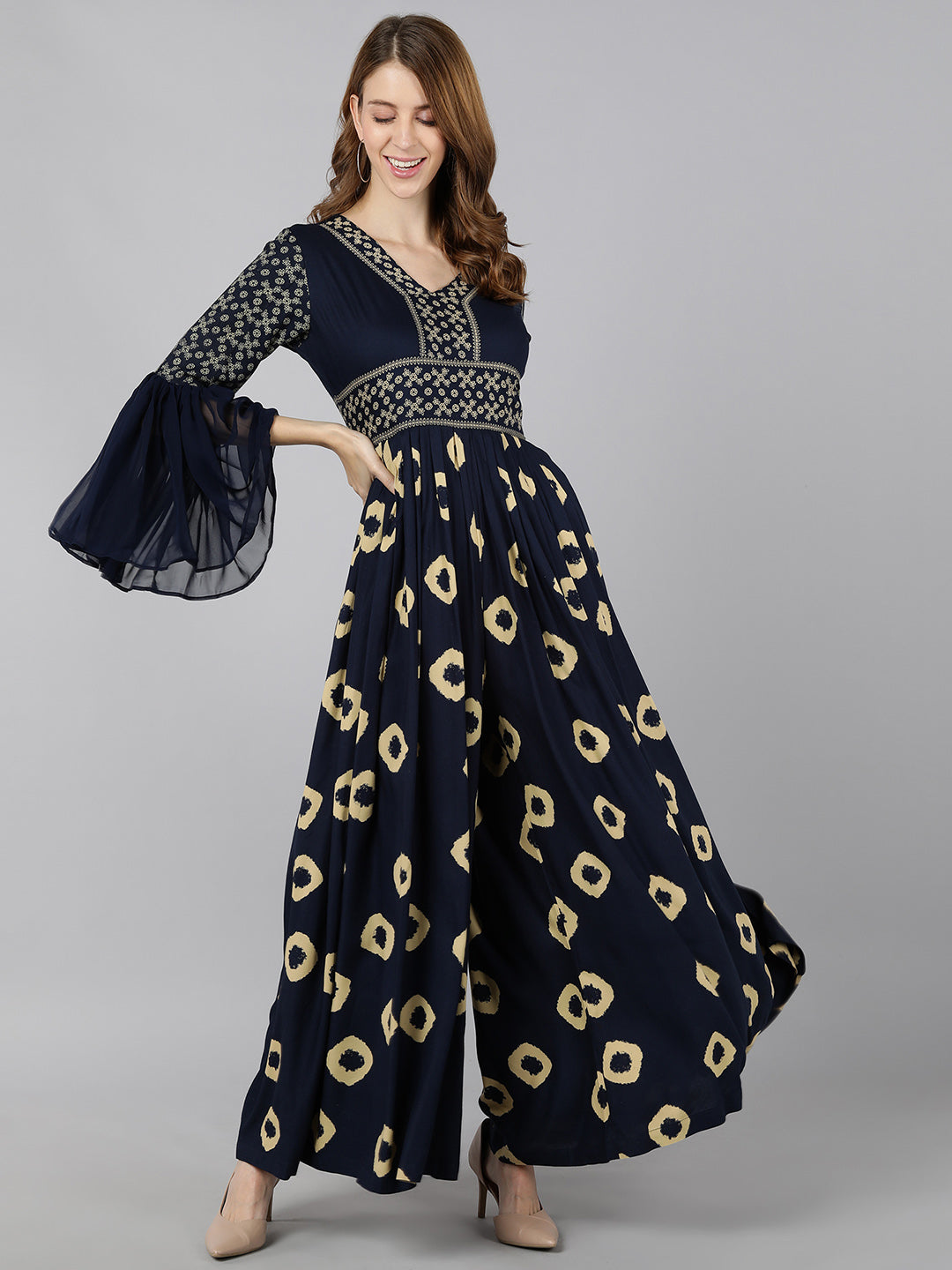 Rayon Printed Flared Jumpsuit (Navy Blue) SELECT Jumpsuit