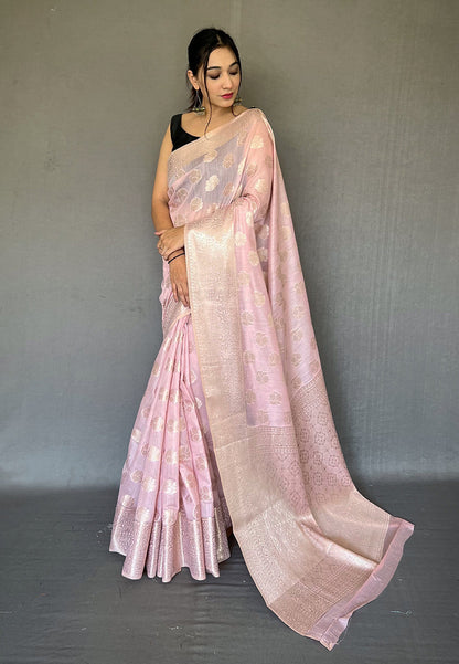 Pink Anandi Cotton Muslin Woven Saree