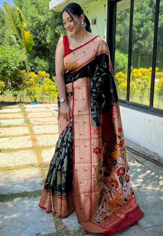 Black Gauri Paithani Silk Pichwai Woven Saree