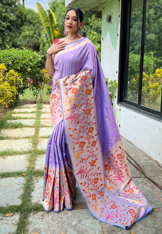 Lavender Gayatri Paithani Big Border Woven Saree