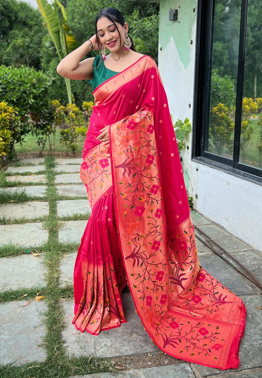 Pink Gayatri Paithani Big Border Woven Saree