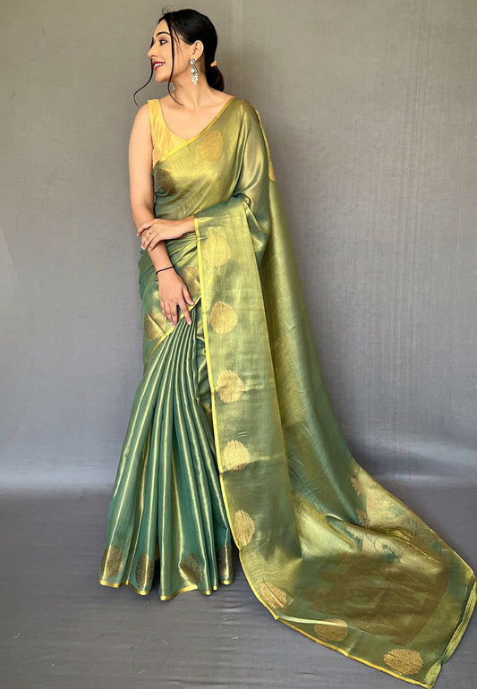 Olive Green Gulabo Banarasi Tissue Silk Zari Woven Saree