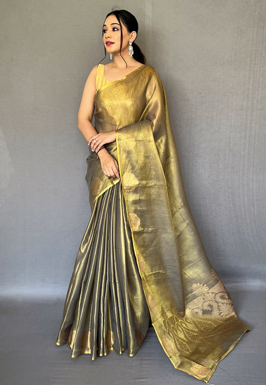 Mehendi Green Gulabo Banarasi Tissue Silk Zari Woven Saree