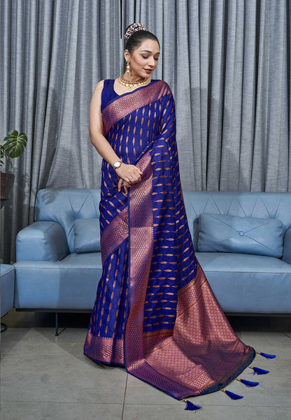 Royal Blue Saraswati Banarasi Silk Woven Saree