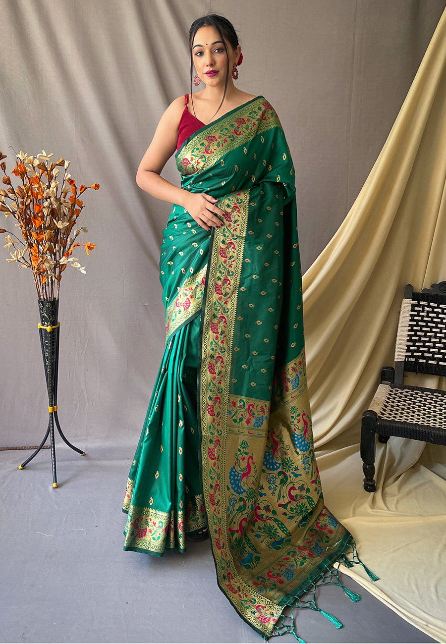 Paithani Silk Vol. 1 Woven Saree Green Saris & Lehengas