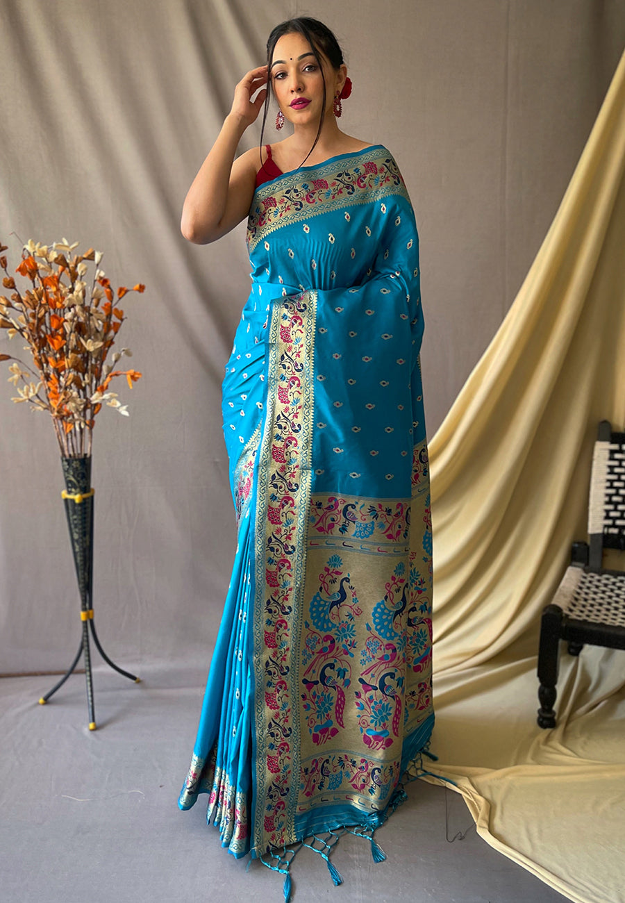 Paithani Silk Vol. 1 Woven Saree Pacific Blue Saris & Lehengas