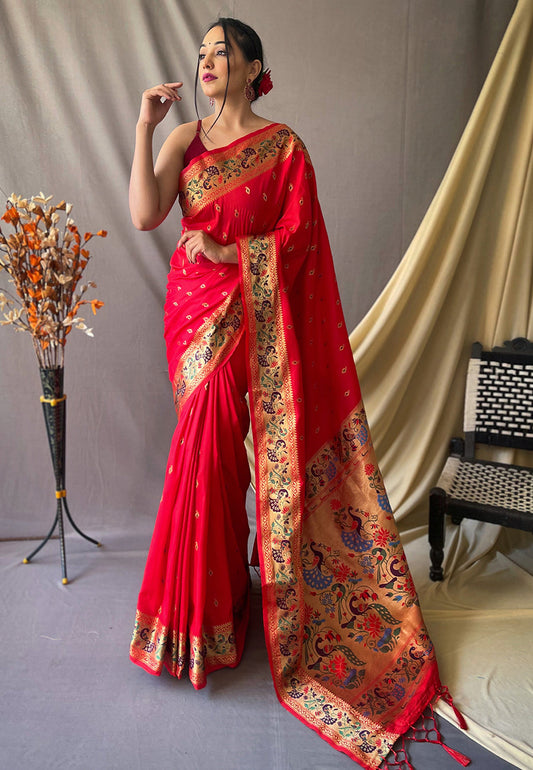 Paithani Silk Vol. 1 Woven Saree Red Saris & Lehengas