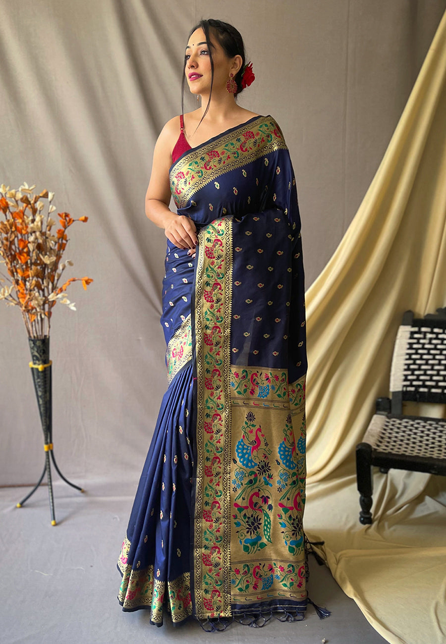 Paithani Silk Vol. 1 Woven Saree Navy Blue Saris & Lehengas